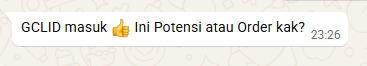 Contoh respons bot setelah menerima GCLID